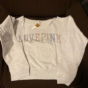Victoria’s Secret pink shine logo off the shoulder sweatshirt pullover